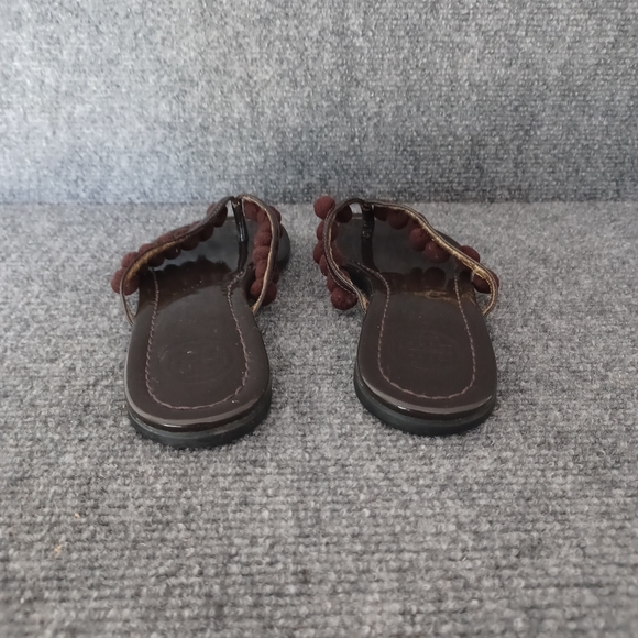 Tory Burch Women Leather Pom Pom Flip Flop Shoe Size 5 Boho Color Brown - Picture 3 of 11